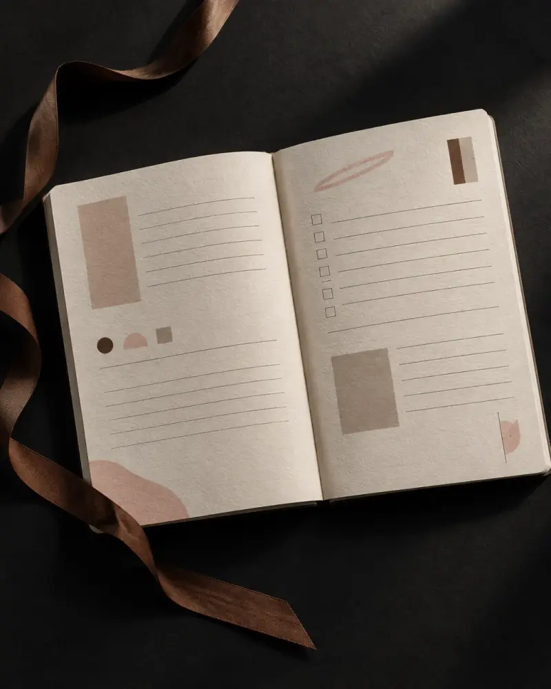 Monochrome black-and-white blueprint spread on true black and pure white with a gold crown accent
